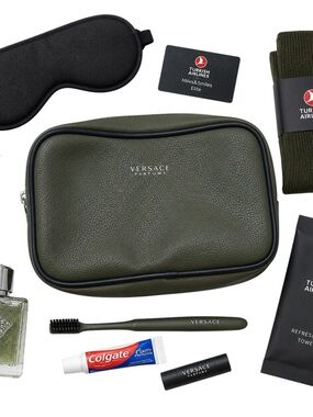 Versace Parfums Olive Green Travel Toiletry Dopp Kit Turkish Airlines Bag Case